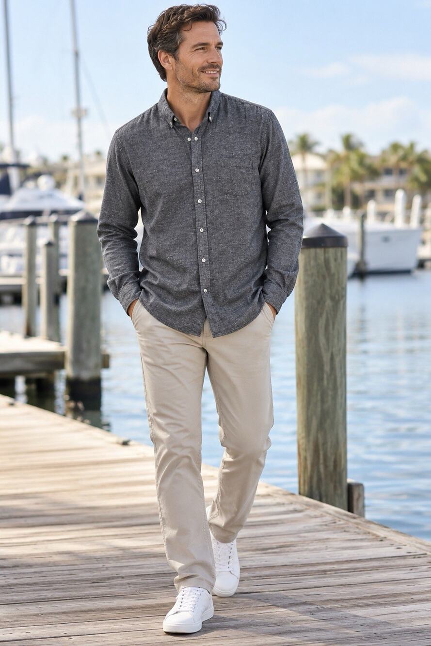 Marine Layer Blue Hemp Blend Button Front Shirt Sz L